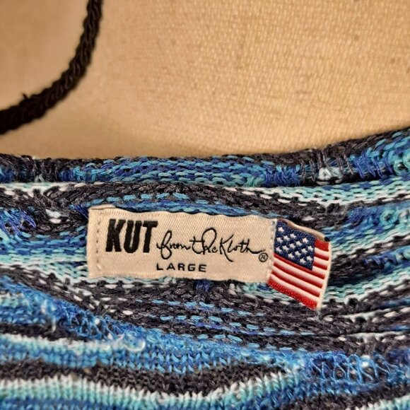 Kut From The Kloth Size Large Blue "Wave" Stripe Cowl Neck Dolman Sleeve Blouse - Picture 7 of 10